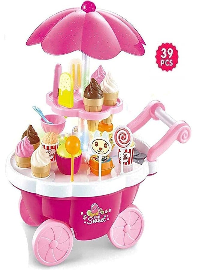 HELLYZ Ice Cream Toy Cart Play Set for Kids - 39-Piece Pretend Play Food Trolley with Music & Lights | Educational Role Play Sweet Shop Toy Gift for Girls & Boys Ages 3+ - Image 1